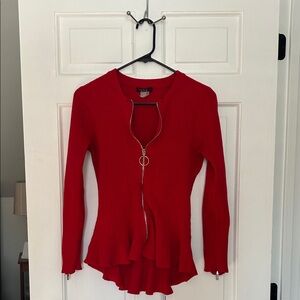 VENUS Vibrant Red Cardigan with Zipper Accent